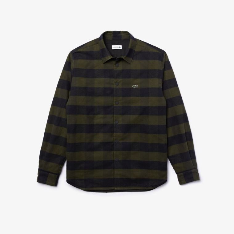 Lacoste Checked Quilted Bomull Flannel Overshirt Khaki Grønn Svarte | sqJrNydi