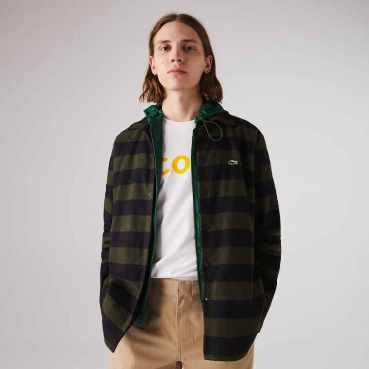 Lacoste Checked Quilted Bomull Flannel Overshirt Khaki Grønn Svarte | sqJrNydi