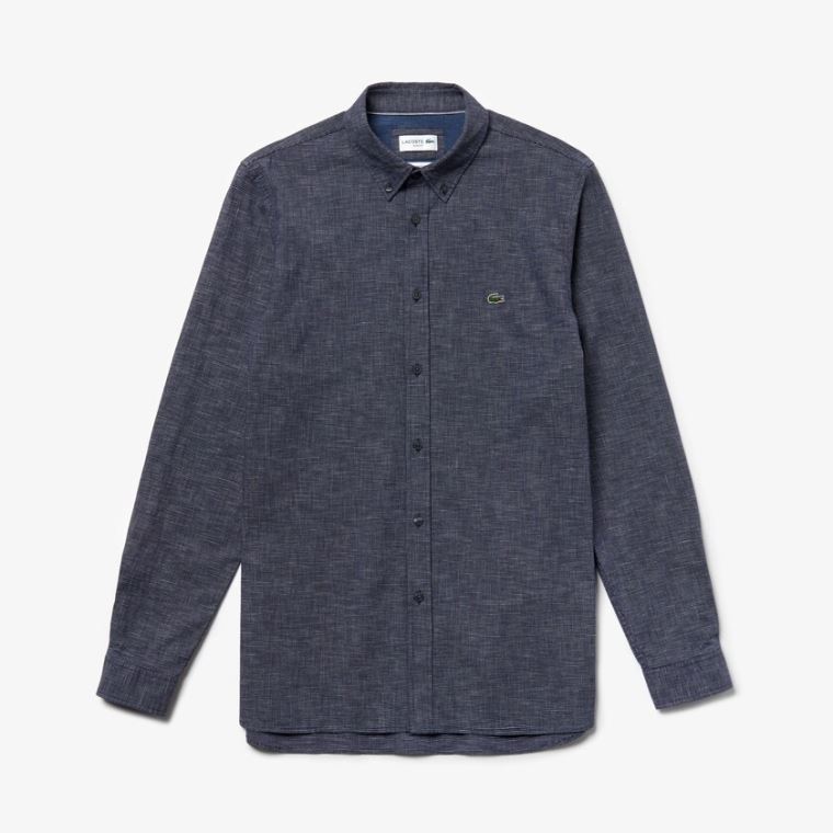 Lacoste Checkered Bomull Shirt Marineblå Blå | tKEjB2yS