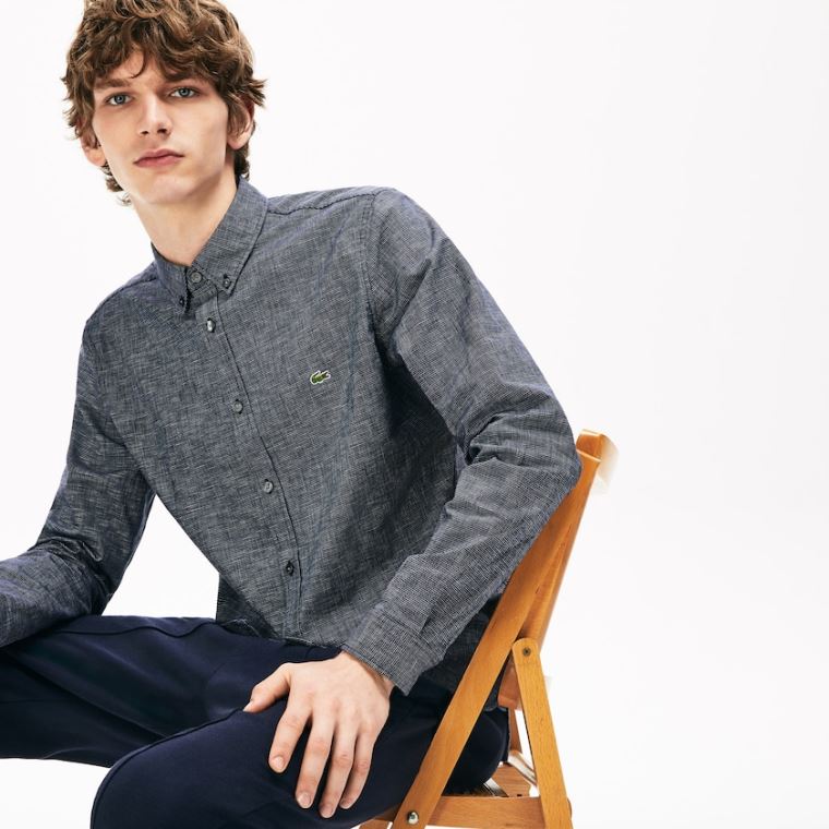 Lacoste Checkered Bomull Shirt Marineblå Blå | tKEjB2yS