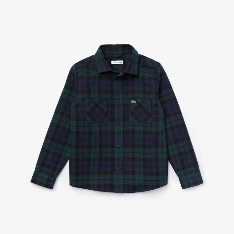 Lacoste Classic Fit Checked Bomull Flannel Shirt Marineblå Blå Grønn | PlcECEbY