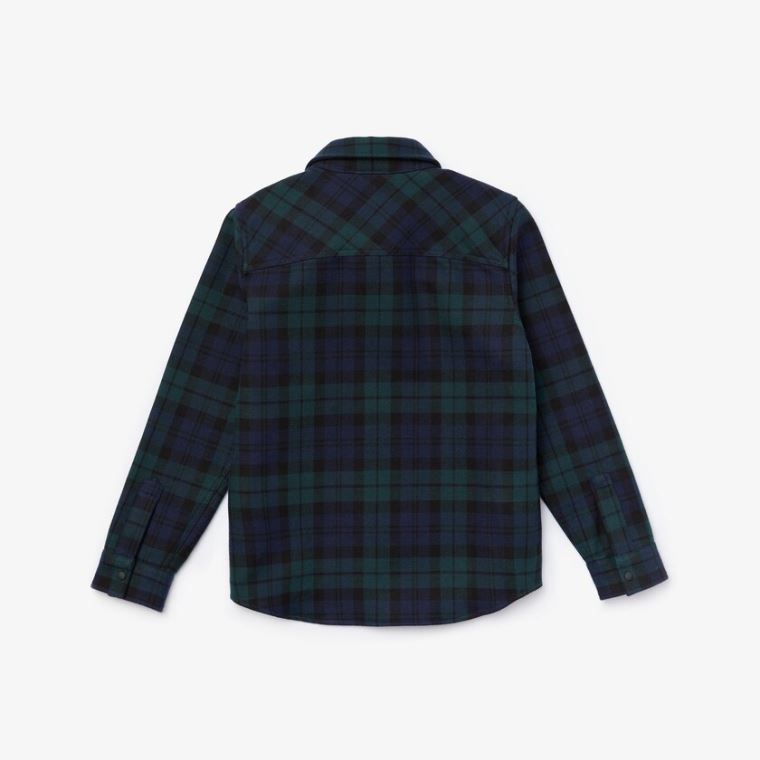 Lacoste Classic Fit Checked Bomull Flannel Shirt Marineblå Blå Grønn | PlcECEbY