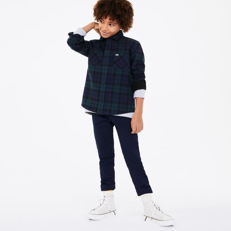 Lacoste Classic Fit Checked Bomull Flannel Shirt Marineblå Blå Grønn | PlcECEbY