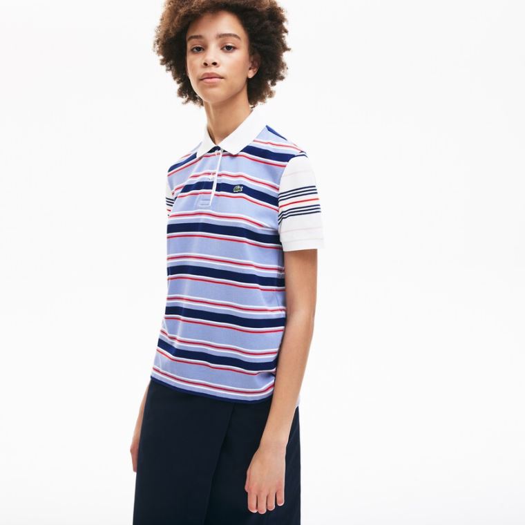 Lacoste Classic Fit Striped Bomull Polo Shirt Lilla Marineblå Blå Hvite Rød Lyse Rosa | VnsXZrvY