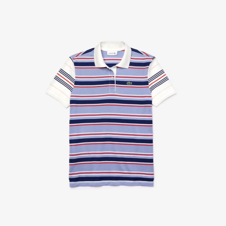 Lacoste Classic Fit Striped Bomull Polo Shirt Lilla Marineblå Blå Hvite Rød Lyse Rosa | VnsXZrvY