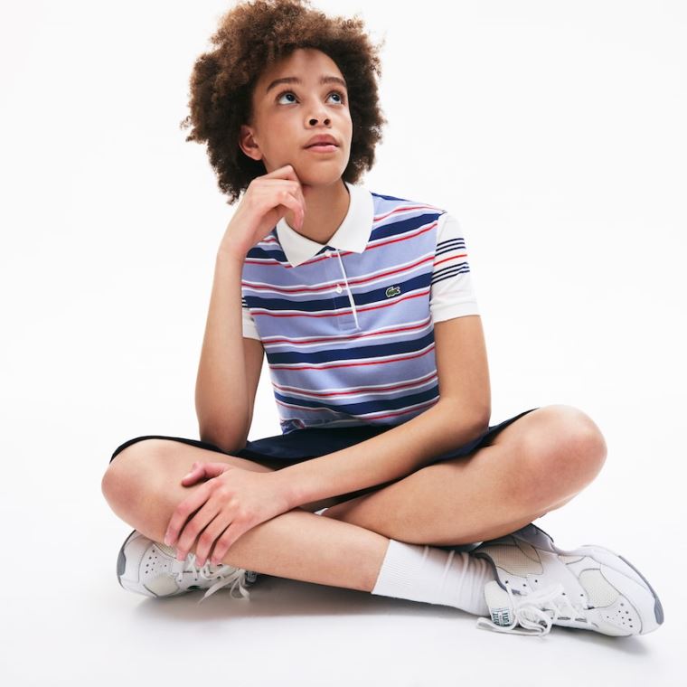 Lacoste Classic Fit Striped Bomull Polo Shirt Lilla Marineblå Blå Hvite Rød Lyse Rosa | VnsXZrvY