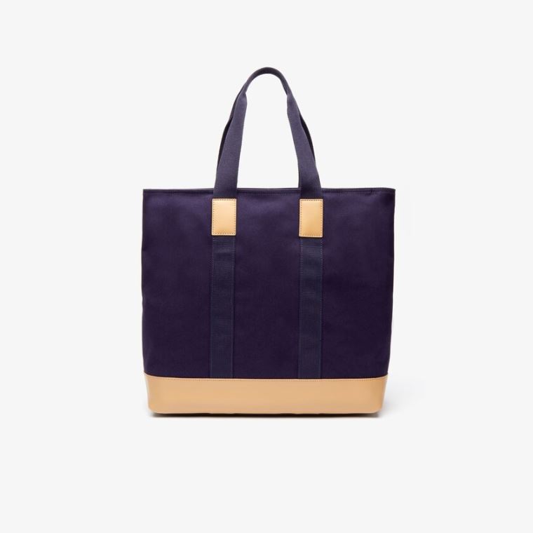 Lacoste Classic Lær and Canvas Tote Bag Marineblå Brune | toND71pZ