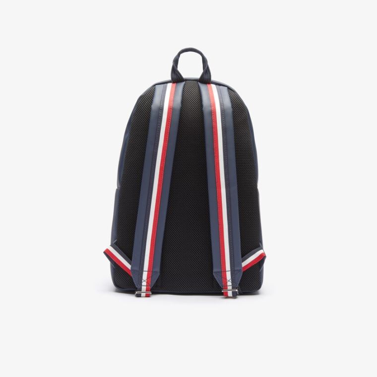 Lacoste Classic Tricolour Straps Backpack Marineblå Blå Hvite Rød | eI1tCEUS