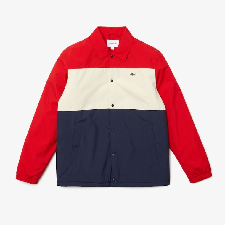 Lacoste Colorblock Vann-Resistant Quilted Overshirt Rød Beige Marineblå Blå | TZWphiHP