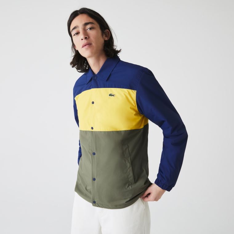 Lacoste Colorblock Vann-Resistant Quilted Overshirt Blå Gul Khaki Grønn | kPafPWds