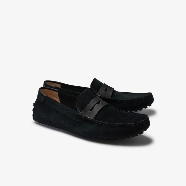 Lacoste Concours Nautic Semsket Skinn Loafers Svarte Svarte | UkLiCn9D