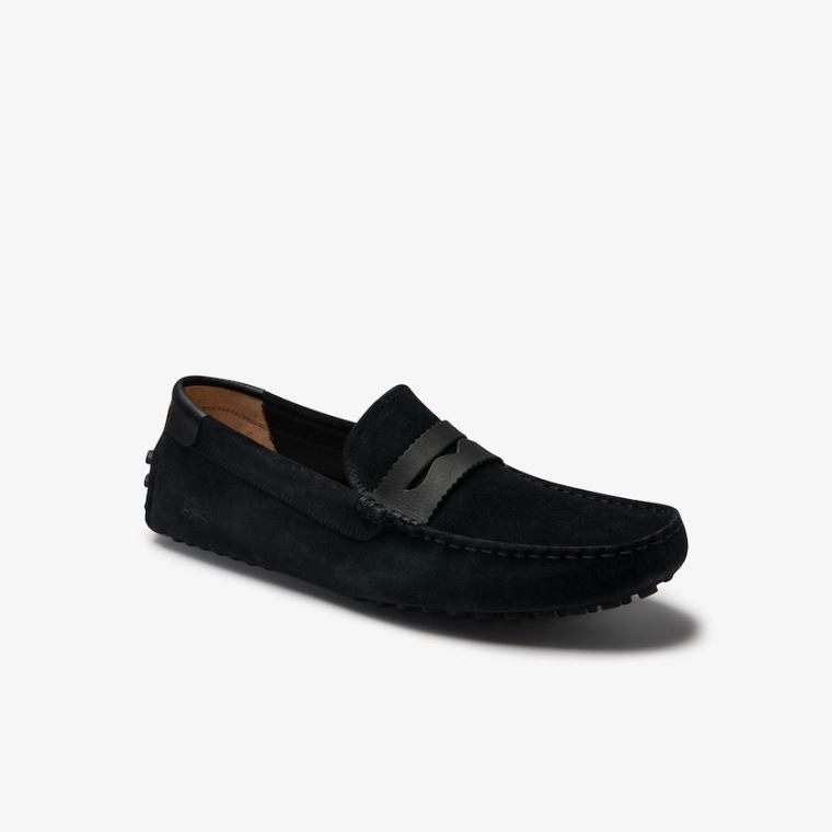 Lacoste Concours Nautic Semsket Skinn Loafers Svarte Svarte | UkLiCn9D