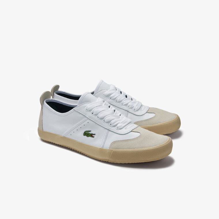 Lacoste Contest Lær and Semsket Skinn Sneakers Hvite Hvite | 5EdCEI7H