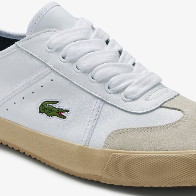 Lacoste Contest Lær and Semsket Skinn Sneakers Hvite Grå | sOapaRjV