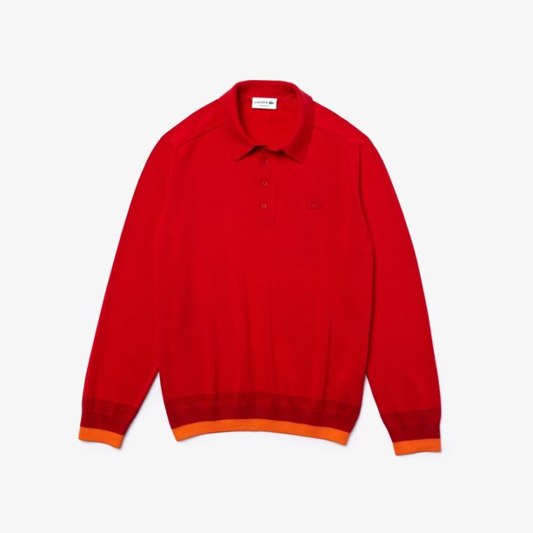 Lacoste Contrast Striped Polo Collar Organic Bomull Genser Rød Mørke Rød Rød | Rg9luIxM