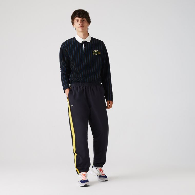 Lacoste Contrast Striped Vann-Repellant Tracksuit Pants Marineblå Blå Gul Hvite | PsrE5Anw