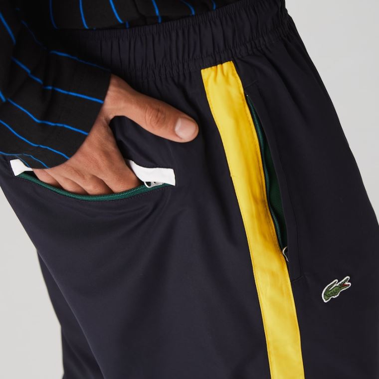 Lacoste Contrast Striped Vann-Repellant Tracksuit Pants Marineblå Blå Gul Hvite | PsrE5Anw