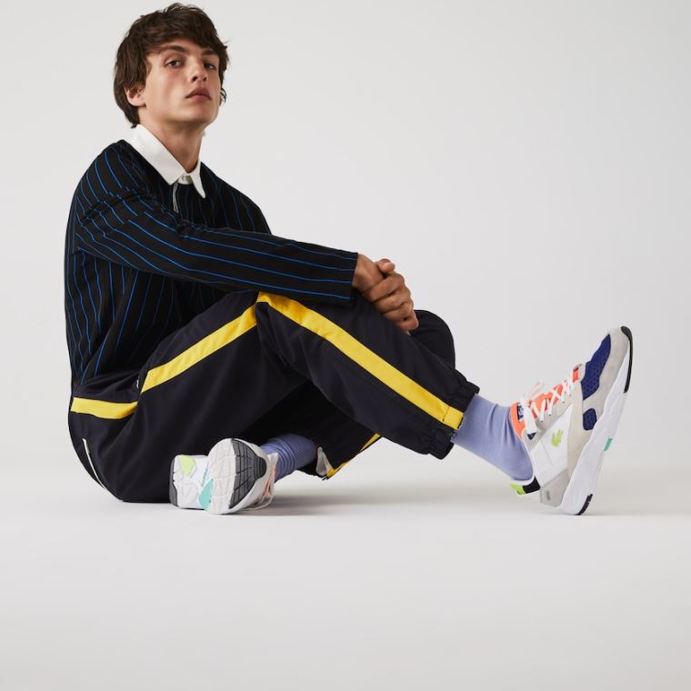 Lacoste Contrast Striped Vann-Repellant Tracksuit Pants Marineblå Blå Gul Hvite | PsrE5Anw