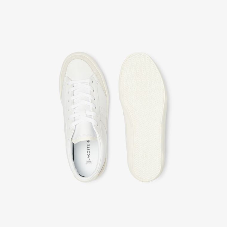 Lacoste Coupole Lær Textured Sneakers Hvite Grå | KXnv5qAl