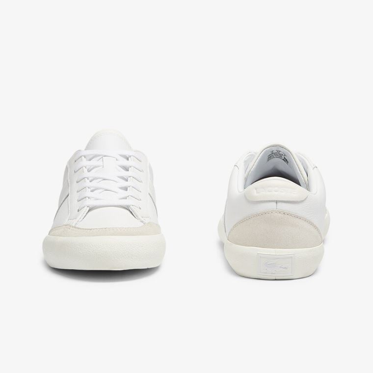 Lacoste Coupole Lær Textured Sneakers Hvite Grå | KXnv5qAl