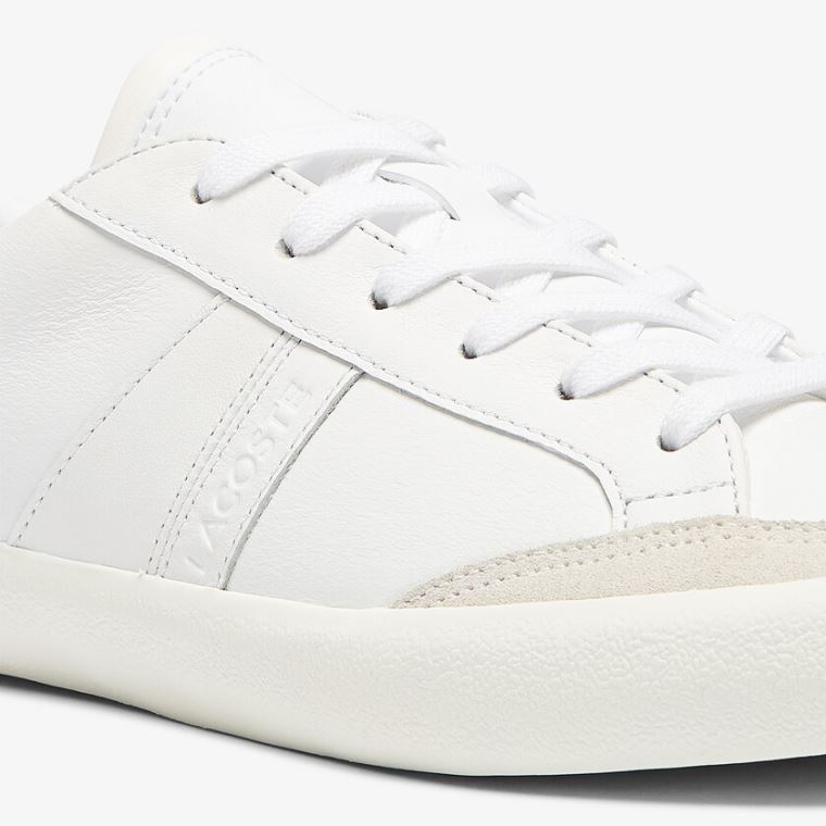 Lacoste Coupole Lær Textured Sneakers Hvite Grå | KXnv5qAl