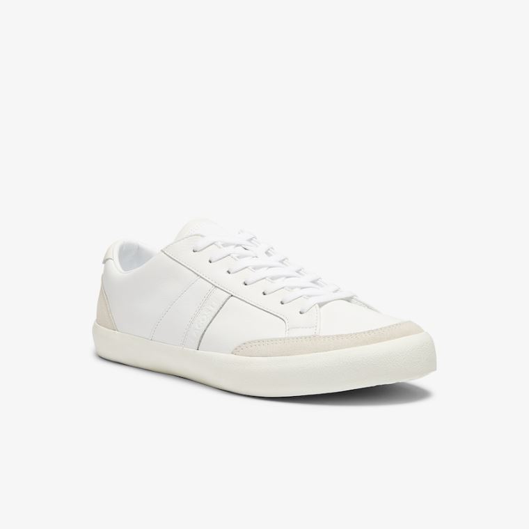 Lacoste Coupole Lær and Semsket Skinn Sneakers Hvite Grå | Tzxh2KW2