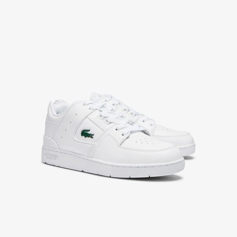 Lacoste Court Cage Lær Sneakers Hvite | WAHxSLET