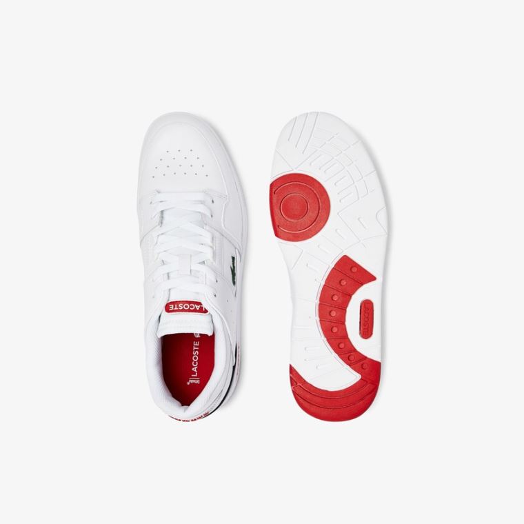 Lacoste Court Cage Lær Sneakers Hvite Marineblå Rød | VLCOdgeL