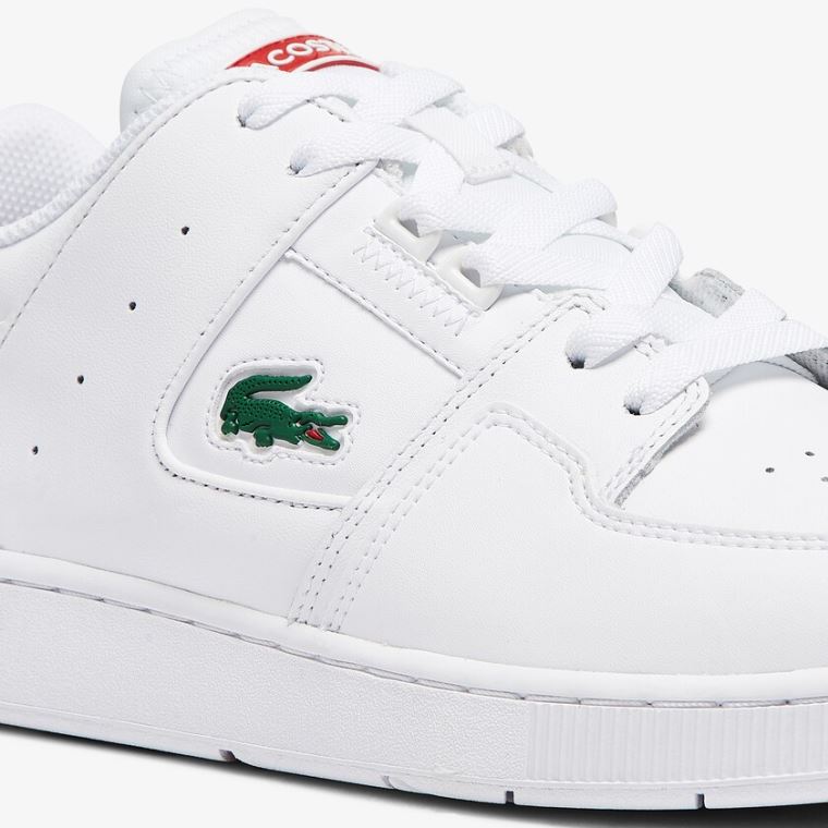 Lacoste Court Cage Lær Sneakers Hvite Marineblå Rød | VLCOdgeL