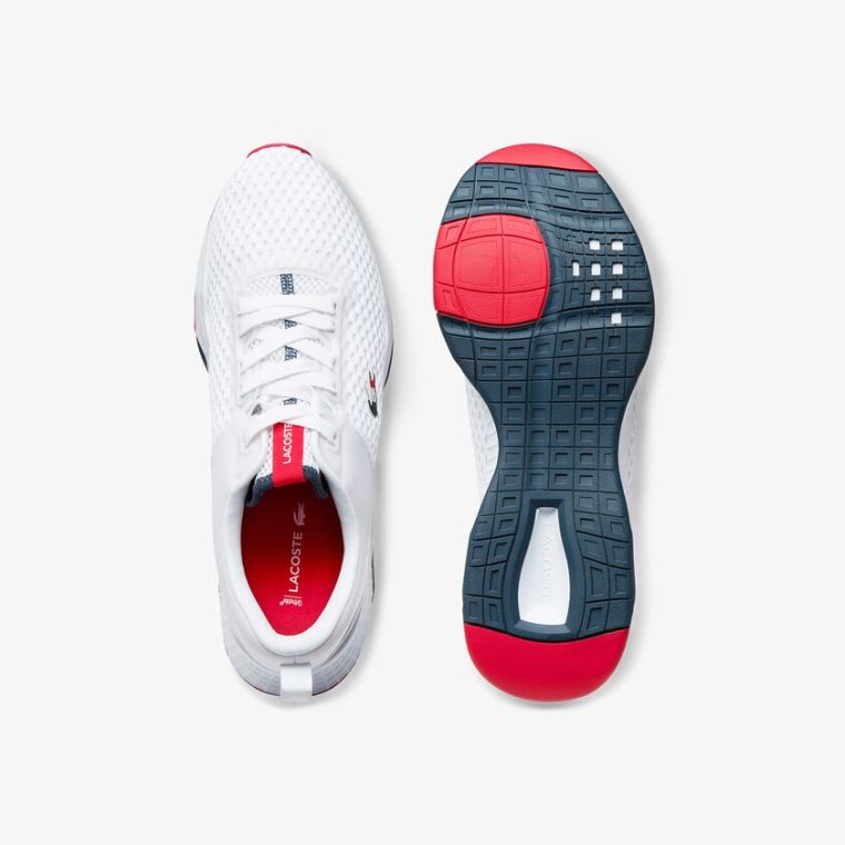 Lacoste Court-Drive Textured Tekstil Sneakers Hvite Marineblå Rød | fVciuiSB