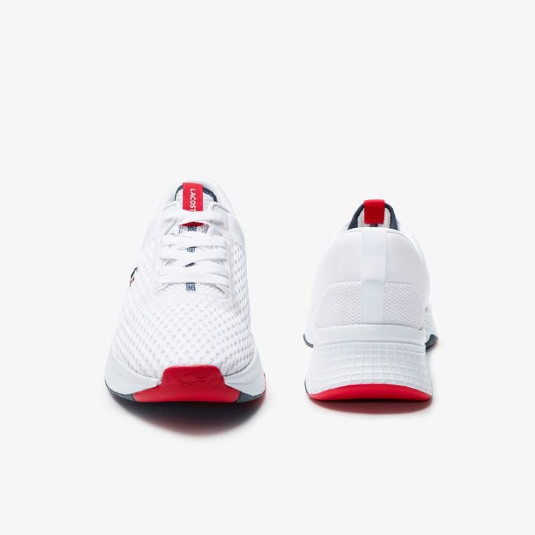 Lacoste Court-Drive Textured Tekstil Sneakers Hvite Marineblå Rød | fVciuiSB