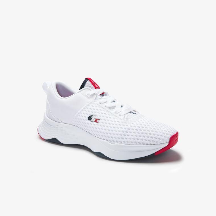 Lacoste Court-Drive Textured Tekstil Sneakers Hvite Marineblå Rød | fVciuiSB