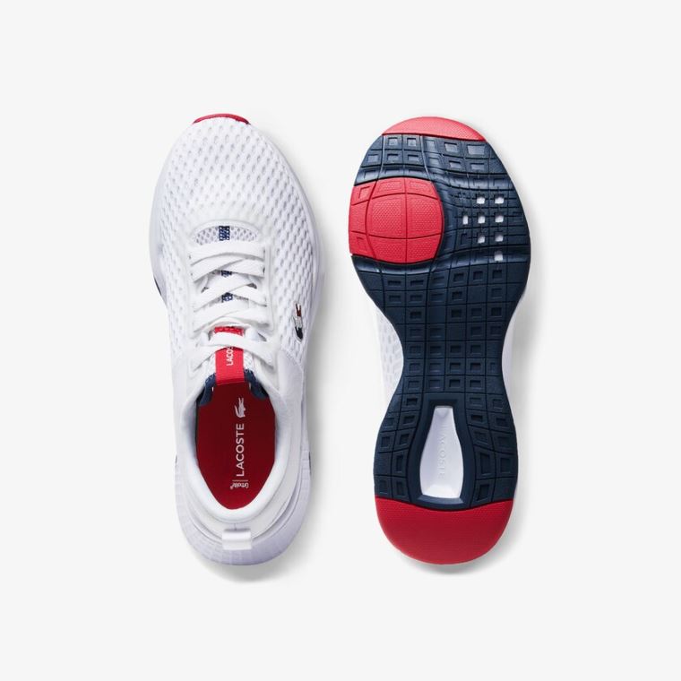 Lacoste Court-Drive Tricolour Tekstil Sneakers Hvite Marineblå Rød | b9ByOiit