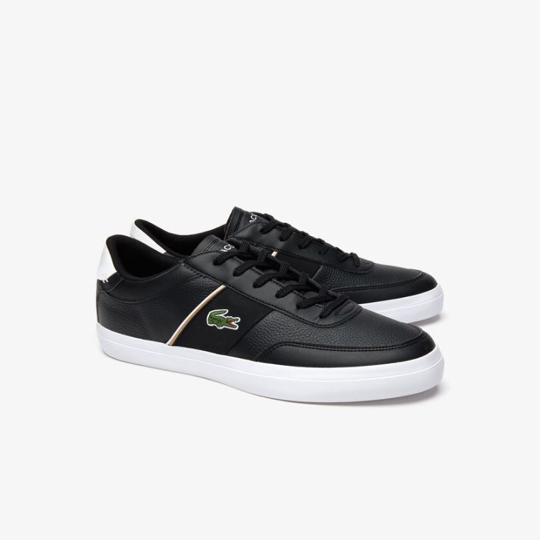 Lacoste Court-Master Tumbled Lær Sneakers Svarte Hvite | 1rM5bs9H