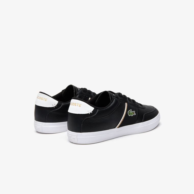 Lacoste Court-Master Tumbled Lær Sneakers Svarte Hvite | 1rM5bs9H