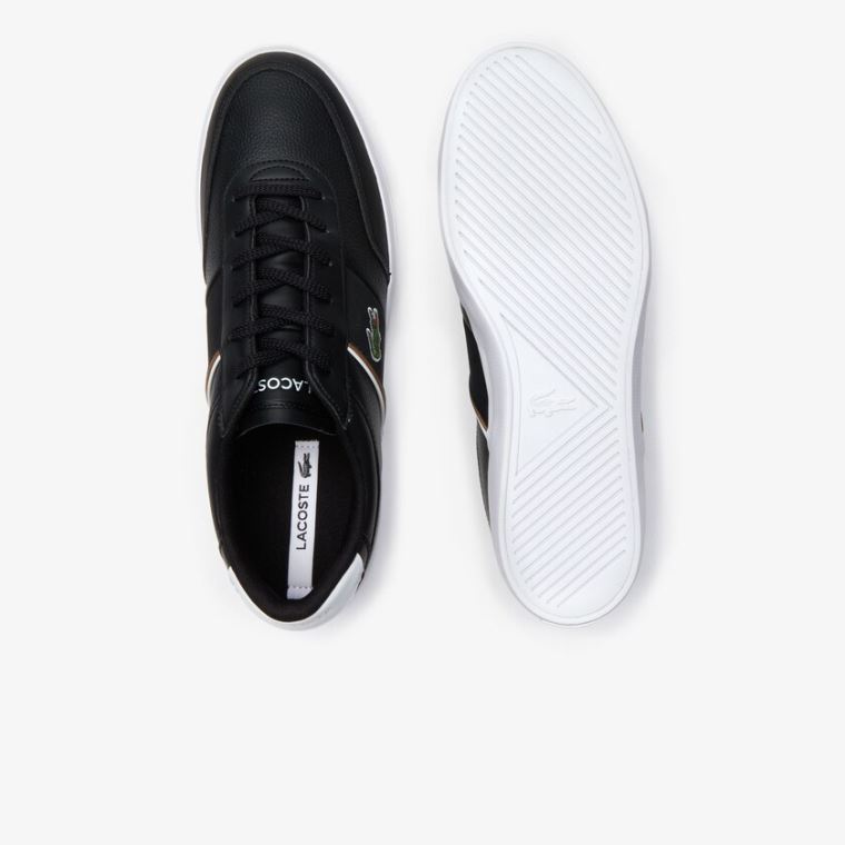 Lacoste Court-Master Tumbled Lær Sneakers Svarte Hvite | 1rM5bs9H