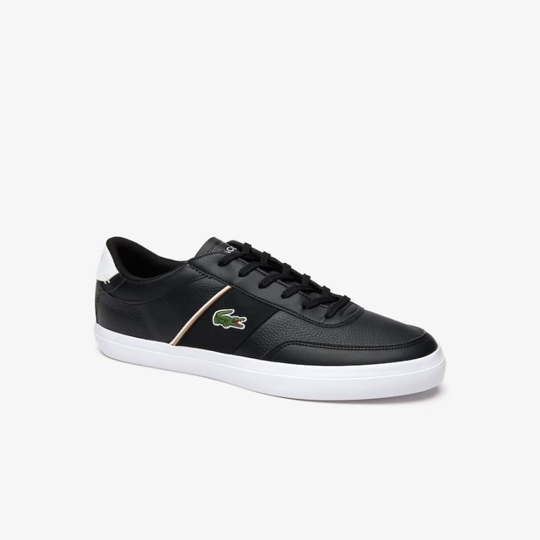 Lacoste Court-Master Tumbled Lær Sneakers Svarte Hvite | 1rM5bs9H