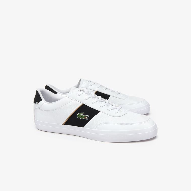 Lacoste Court-Master Tumbled Lær Sneakers Hvite Svarte | uqJStBNP