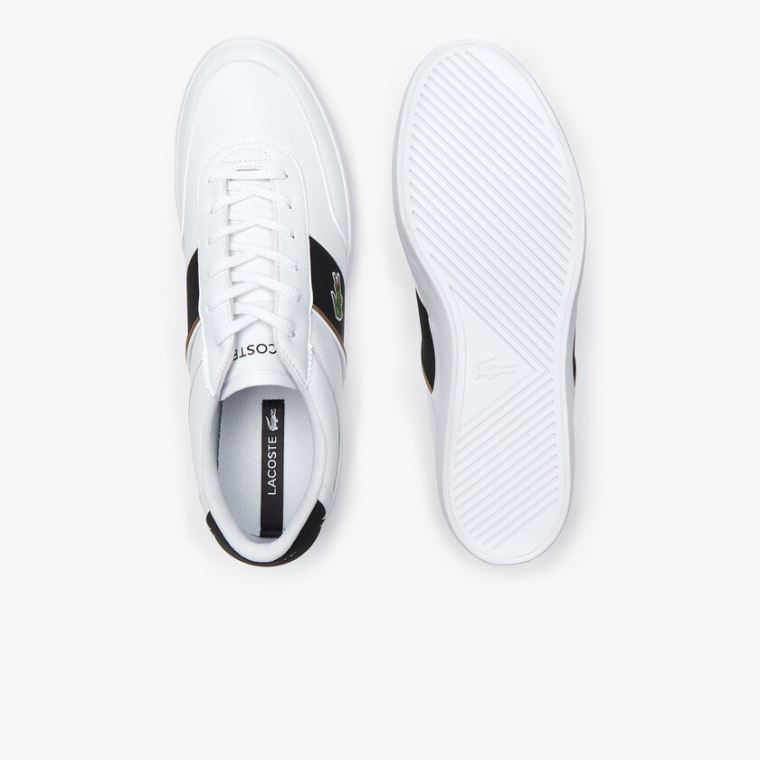 Lacoste Court-Master Tumbled Lær Sneakers Hvite Svarte | uqJStBNP