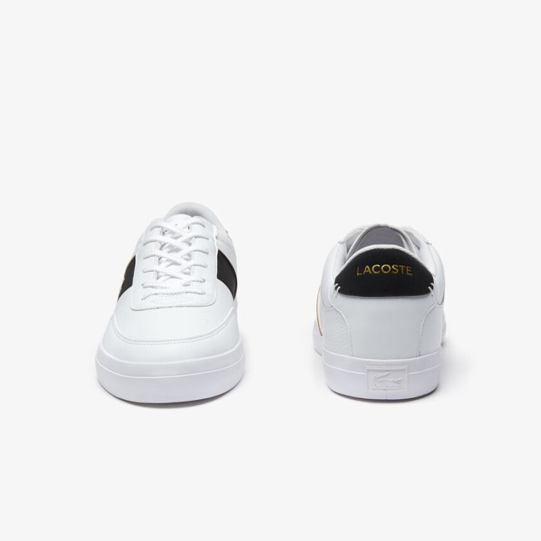 Lacoste Court-Master Tumbled Lær Sneakers Hvite Svarte | uqJStBNP