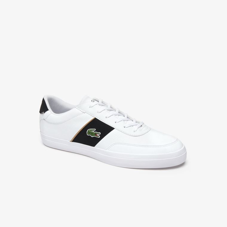 Lacoste Court-Master Tumbled Lær Sneakers Hvite Svarte | uqJStBNP