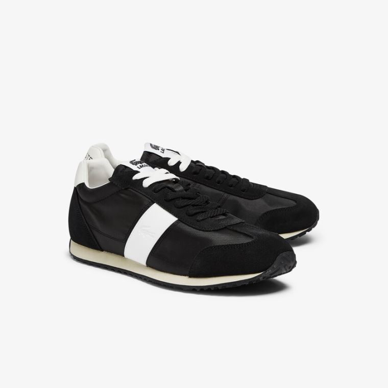 Lacoste Court Pace Tekstil and Semsket Skinn Sneakers Svarte Grå | 7nmdldCx