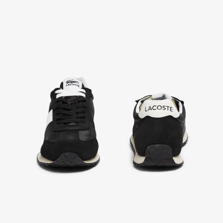 Lacoste Court Pace Tekstil and Semsket Skinn Sneakers Svarte Grå | 7nmdldCx