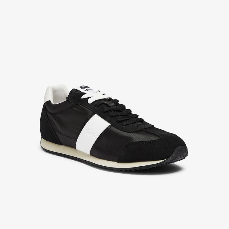 Lacoste Court Pace Tekstil and Semsket Skinn Sneakers Svarte Grå | 7nmdldCx