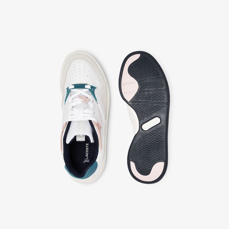 Lacoste Court Slam Syntetisk and Lær Sneakers Hvite Rosa | Ihd0SDUr