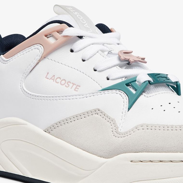 Lacoste Court Slam Syntetisk and Lær Sneakers Hvite Rosa | Ihd0SDUr