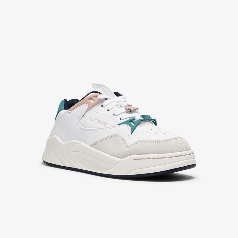 Lacoste Court Slam Syntetisk and Lær Sneakers Hvite Rosa | Ihd0SDUr