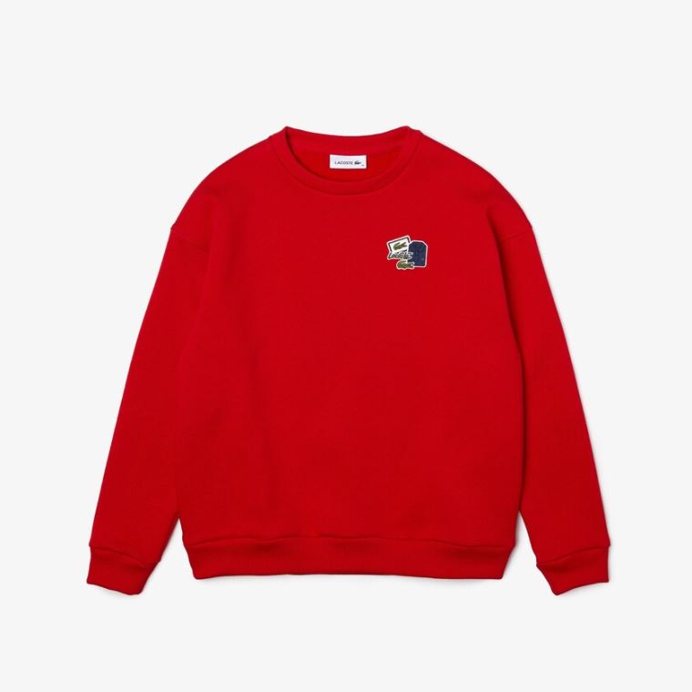 Lacoste Crew Neck Badge Fleece Sweatshirt Rød | UXn2Egi5