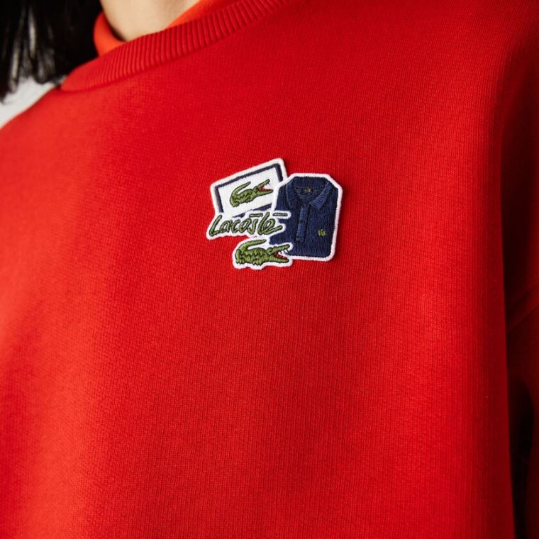 Lacoste Crew Neck Badge Fleece Sweatshirt Rød | UXn2Egi5