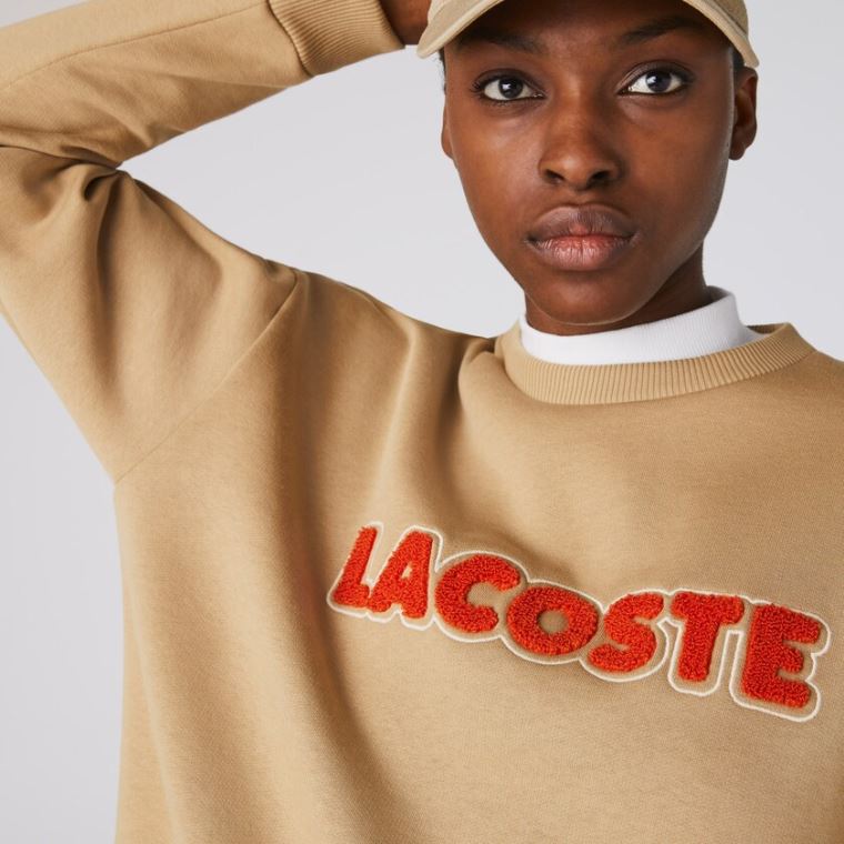 Lacoste Crew Neck Embroidered Fleece Sweatshirt Beige | XppxH6rj